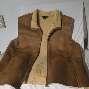 Lands' End Women's Brown Faux Shearling Vest